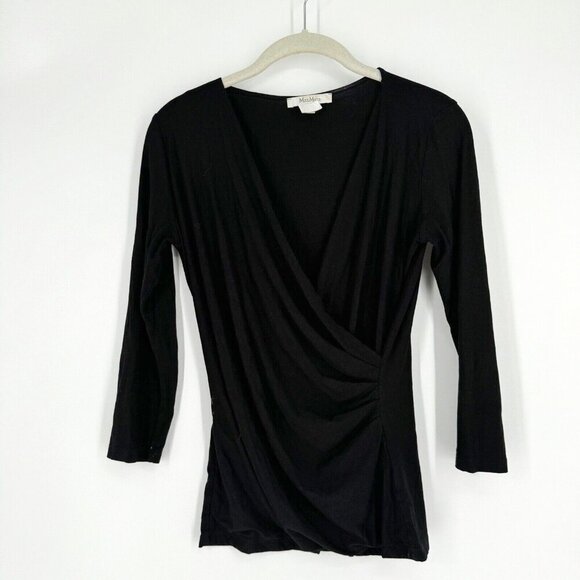 Max mara Top Women’s small  black wrap stretch office party designer shirt - Picture 1 of 6